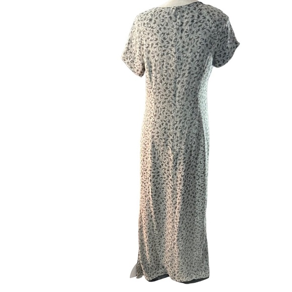 Alfani Green Abstract 100% Silk Short Sleeve Maxi 52”Dress Sz 12 Lined 1/2 Zip - Picture 4 of 15